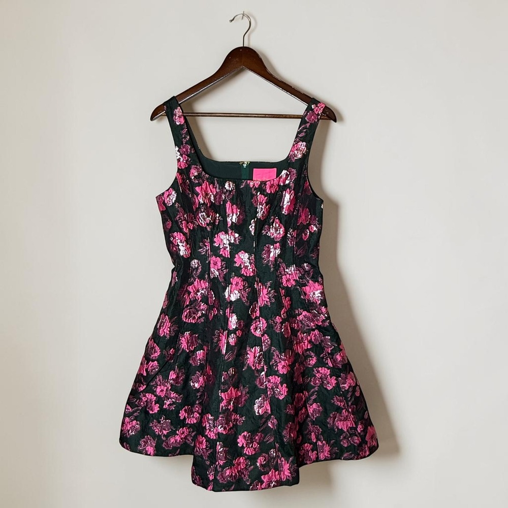 Lilly Pulitzer Leya Floral Jacquard Dress Fit-and-Flare Metallic Preppy Glam 8 - Picture 2 of 8